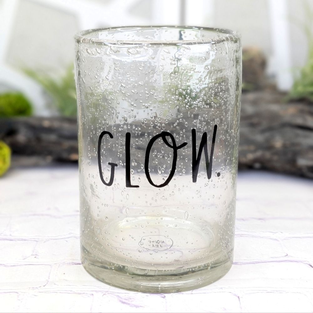 Rae Dunn GLOW Seeded Glass Hurricane Candle Holder / Vase